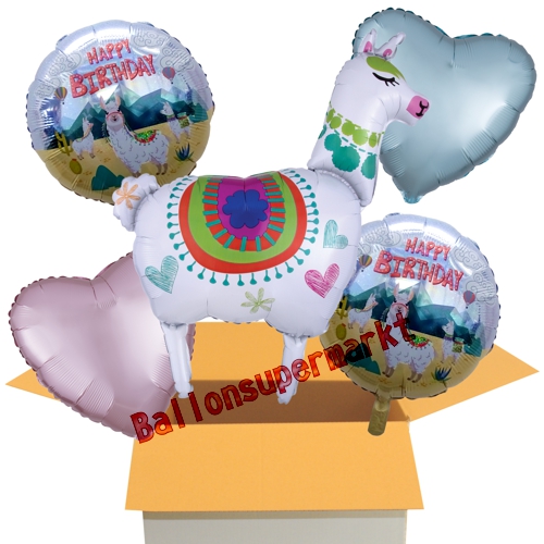 Folienballons-im-Karton-Lama-Happy-Birthday-5er-Karton-Lama-Bouquet-Geburtstagsgeschenk