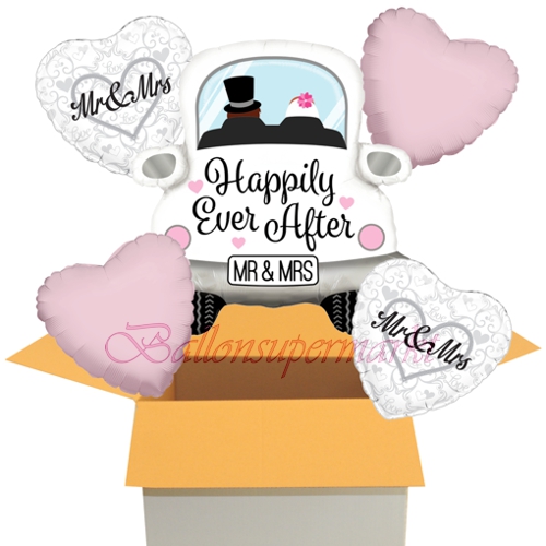 Folienballons-im-Karton-Mr-and-Mrs-in-Love-Herzen-Hochzeitsauto-Herzen-rosa-perlmutt-zur-Hochzeit-Dekoration-Hochzeitsgeschenk