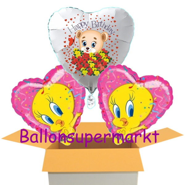 Folienballons-im-Karton-Tweety-Happy-Birthday-zum-Geburtstag-Baerchen-3er
