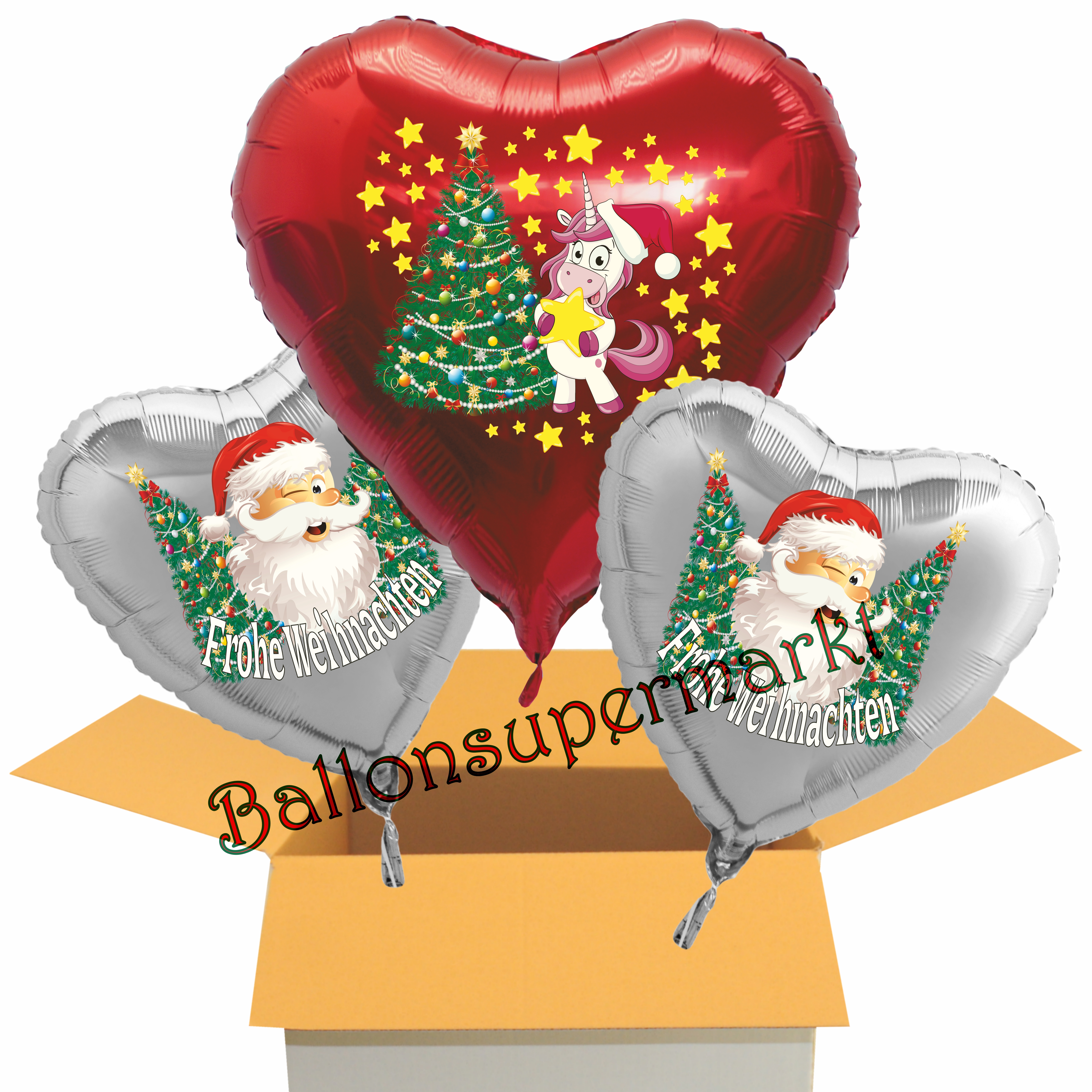 Folienballons-im-Karton-Weihnachten-Einhorn-Christmas-Frohe-Weihnachten-Herz-3er-Geschenk-zu-Weihnachten-Nikolaus