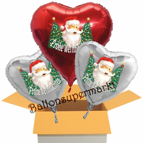 Folienballons-im-Karton-Weihnachten-Weihnachtsmann-Frohe-Weihnachten-Herz-3er-Geschenk-zu-Weihnachten-Nikolaus