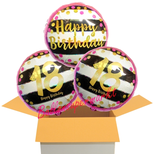 Folienballons-im-Karton-zum-18.-Geburtstag-Happy-Birthday-Pink-and-Gold-Milestone-Birthday-18-Geschenk