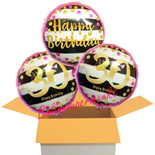 Folienballons-im-Karton-zum-30.-Geburtstag-Happy-Birthday-Pink-and-Gold-Milestone-Birthday-30-Geschenk