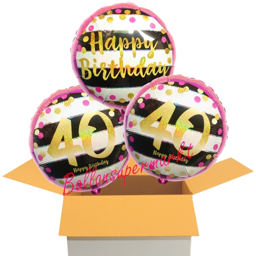 Folienballons-im-Karton-zum-40.-Geburtstag-Happy-Birthday-Pink-and-Gold-Milestone-Birthday-40-Geschenk