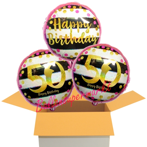 Folienballons-im-Karton-zum-50.-Geburtstag-Happy-Birthday-Pink-and-Gold-Milestone-Birthday-50-Geschenk