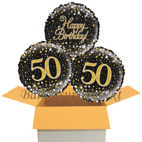 Folienballons-im-Karton-zum-50.-Geburtstag-Happy-Birthday-Sparkling-Fizz-Gold-50-Geschenk