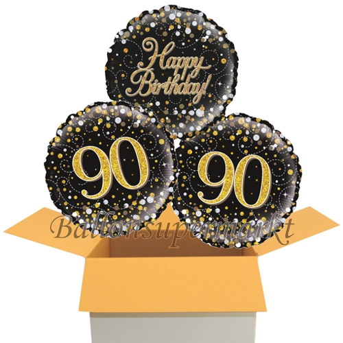 Folienballons-im-Karton-zum-90.-Geburtstag-Happy-Birthday-Sparkling-Fizz-Gold-90-Geschenk