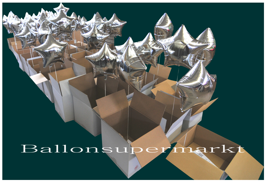Viele Sternballons, Folienballons, Luftballons aus Folie in Sternform mit Helium versendet die Versandabteilung vom Ballonsupermarkt-Onlineshop an einen Großkunden