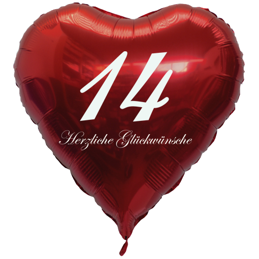 Geburtstag-14-Herzluftballon-Rot