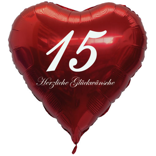 Roter Luftballon in Herzform zum 15. Geburtstag mit Ballongas Helium