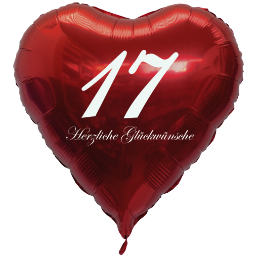 Geburtstag-17-Herzluftballon-Rot