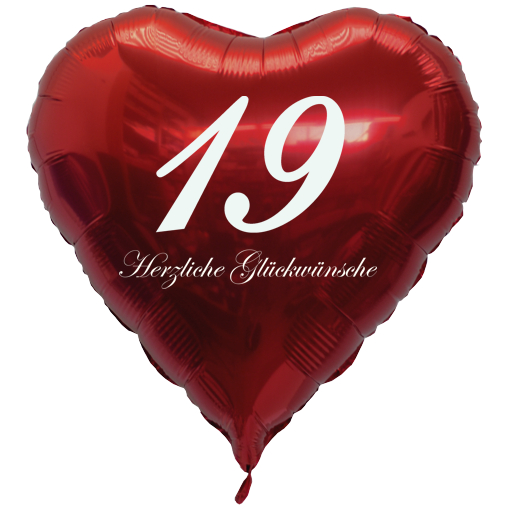 Roter Luftballon in Herzform zum 19. Geburtstag mit Ballongas Helium