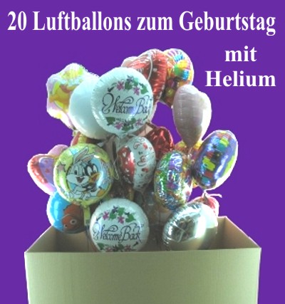 Geburtstags-Luftballons mit Ballongas Helium im Karton zur Auslieferung zur Geburtstagsdekoration