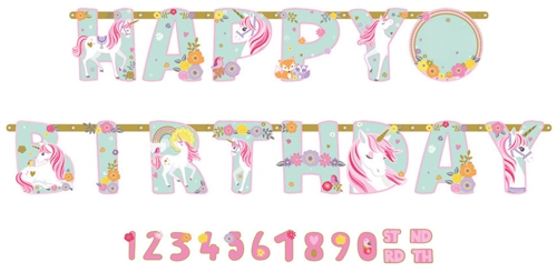 Geburtstagsbanner-Magical-Unicorn-Happy-Birthday-mit Zahlen-Partydekoration-zum-Geburtstag-Kindergeburtstag-Einhorn