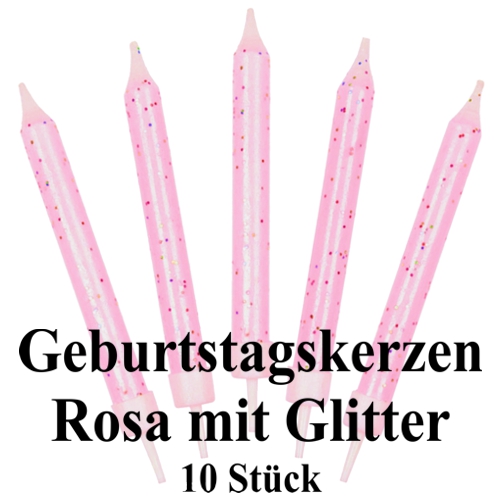 Geburtstagskerzen-Rosa-mit-Glitzer-10-Stueck-mit-Haltern