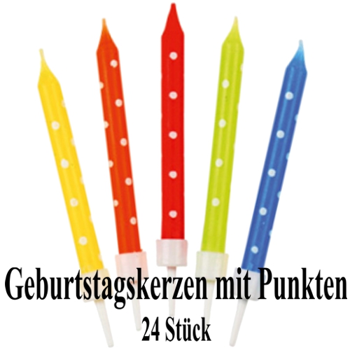 Geburtstagskerzen-bunt-mit-Punkten-24-Stueck-mit-Haltern