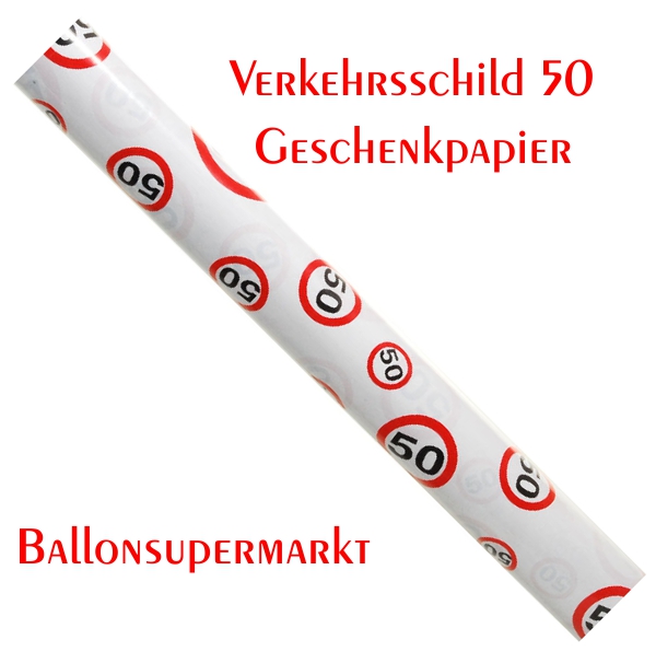 Geschenkpapier-Verkehrsschild-50-zum-50-Geburtstag-Party-Fest-Feier-Jubilaeum-Geschenkverpackung-2