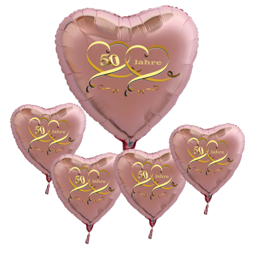 Goldene-Hochzeit-50-Jahre-Bouquet-Herzluftballons-aus-Folie-Roseegold-inklusive-Helium