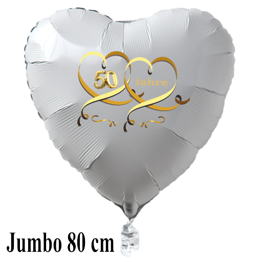 Goldene-Hochzeit-50-Jahre-grosser-Herzluftballon-aus-Folie-80-cm-Weiss-mit-Ballongas-Helium