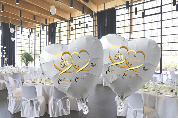 Goldene-Hochzeit-Herzluftballons-aus-Folie-weiss-mit-Herzen-in-Gold