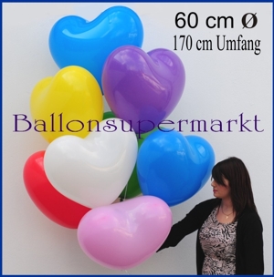 Große Herzluftballons mit 170 cm Umfang, 60 cm Durchmesser