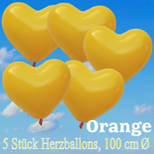 5 grosse herzballons 100 cm, orange