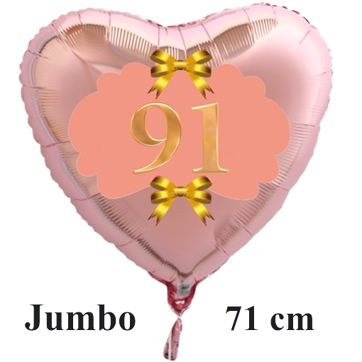 Herzluftballon-Rosegold-zum-91.-Geburtstag-Gold-Rosa-mit-Helium