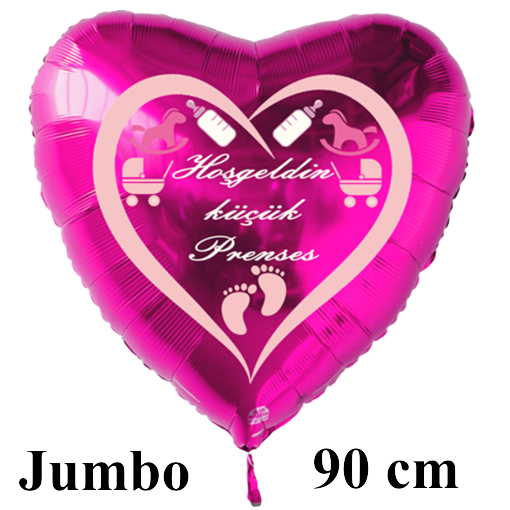 Grosser-Hosgeldin-kuecuek-Prenses-Herz-Luftballon-90-cm-Pink-mit-Helium