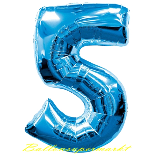 Luftballon aus Folie, Zahl 5, Fünf, Farbe Blau