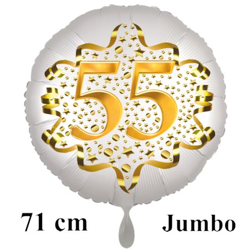 Grosser-Satin-de-Luxe-Rundballon-weiss-Zahl-55-in-Gold-mit-Helium