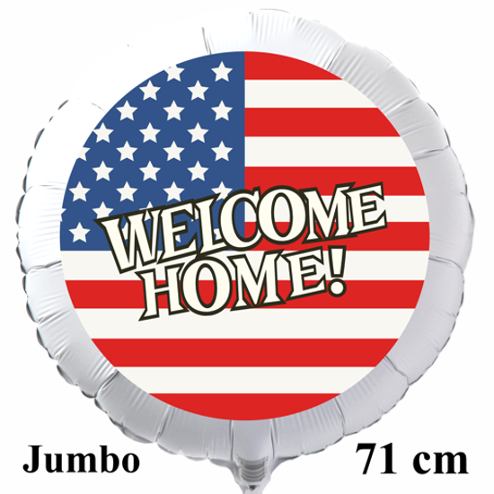 Großer Helium Luftballon aus Folie, USA Flagge, Rundballon 71 cm mit Ballongas, Welcome Home