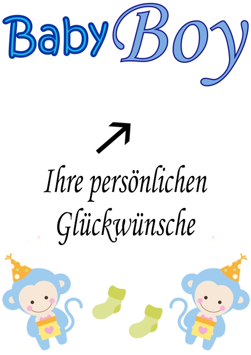 Grusskarte-zur-Geburt-Taufe-Baby-Boy-Junge-bedruckt-mit-Affen-Babysoeckchen
