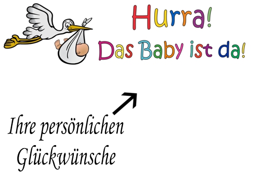 Grusskarte-zur-Geburt-Taufe-Hurra-das-Baby-ist-da-bedruckt-mit-einem-Storch