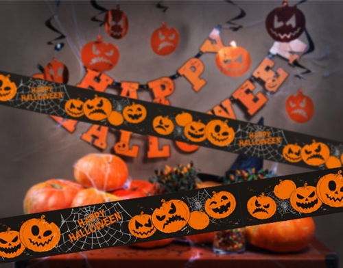 Halloween-Dekoration-Absperrband-Happy-Halloween-Kuerbisse-Raumdeko-Halloweenparty