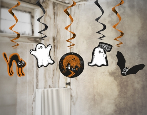 Halloween-Swirl-Dekoration-Geister-Spukhaus-Fledermaus-Raumdeko-Partydeko-Halloweenparty