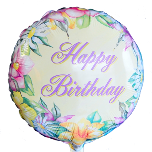 Luftballon Happy Birthday Flowers, Ballon aus Folie zum Geburtstag