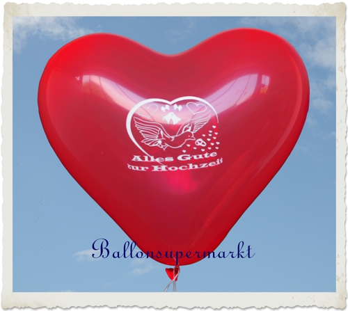 Herzluftballon in Rot, Alles Gute zur Hochzeit, 30 cm