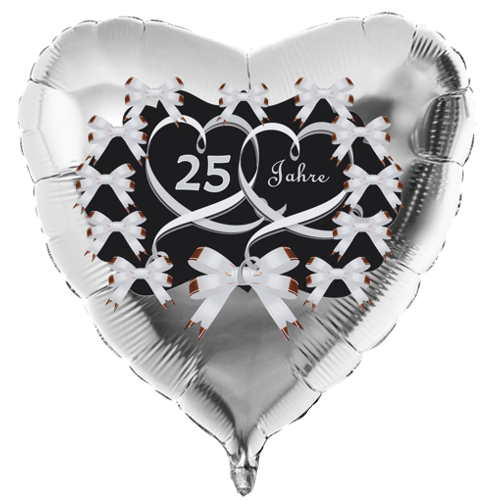 Herzluftballon-Silber-Silberne-Hochzeit-25-Jahre-schwarz-Schleifen-mit-Ballongas