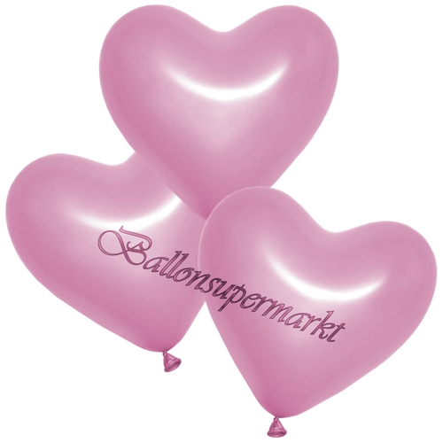 Herzluftballons-Metallic-Rosa-26-cm-Latexballons-Dekoration-Hochzeit-3er-Arrangement