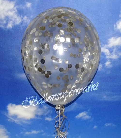 Jumbo-Luftballon-mit-Konfetti-Silber-Dekoration-Party-Fest-Hochzeit-Silvester-Silberhochzeit
