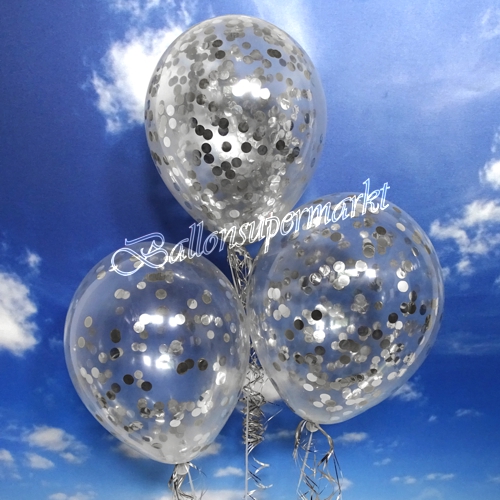 Jumbo-Luftballons-mit-Konfetti-Silber-Dekoration-Party-Fest-Hochzeit-Silvester-Silberhochzeit