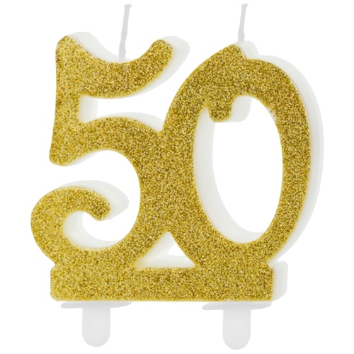 Kerze-Gold-Glitter-Zahl-50-Kerze-zum-Geburtstag-Jubilaeum-Tischdekoration