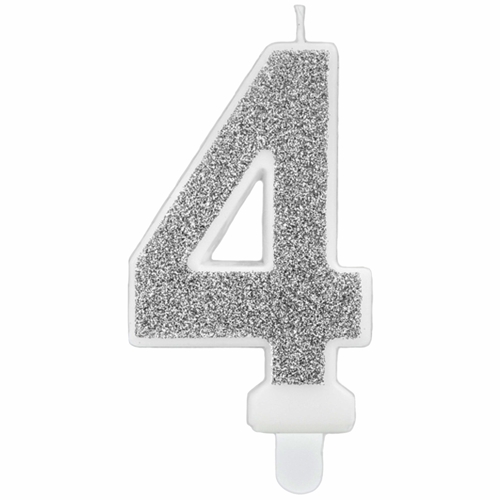 Kerze-Silber-Glitter-Zahl-4-Kerze-zum-Geburtstag-Jubilaeum-Tischdekoration
