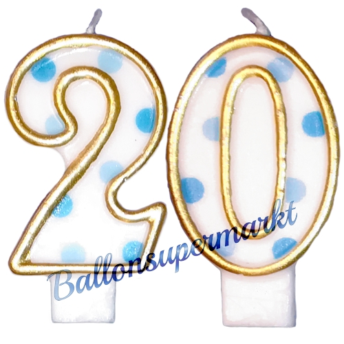 Kerzen-Dots-Blau-Zahl-20-Kerze-zum-20.-Geburtstag-Jubilaeum-Tischdekoration