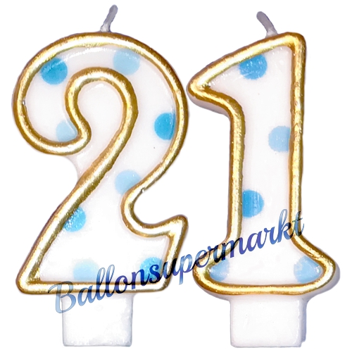 Kerzen-Dots-Blau-Zahl-21-Kerze-zum-21.-Geburtstag-Jubilaeum-Tischdekoration