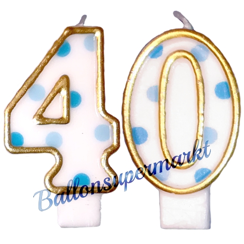Kerzen-Dots-Blau-Zahl-40-Kerze-zum-40.-Geburtstag-Jubilaeum-Tischdekoration