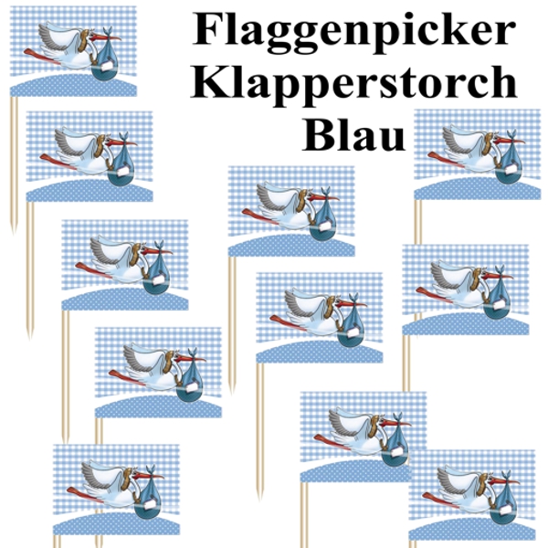 Klapperstorch-Partypicker-Flaggenpicker-Blau-Baby-Boy-Junge