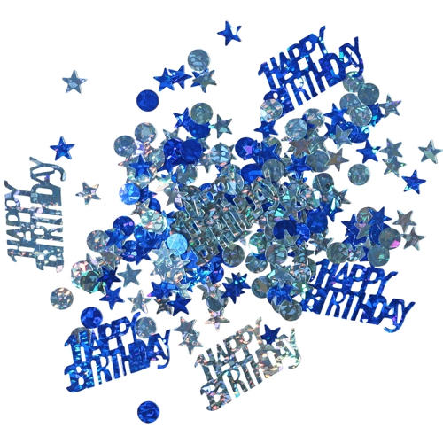 Konfetti-Happy-Birthday-Blau-holografisch-Tischdekoration-zum-Geburtstag-Fest-Feier