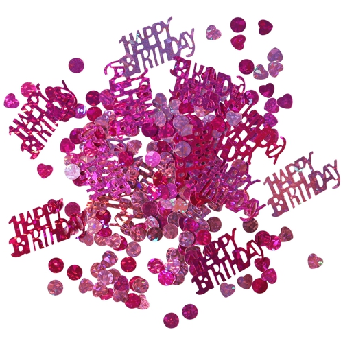 Konfetti-Happy-Birthday-Pink-holografisch-Tischdekoration-zum-Geburtstag-Fest-Feier