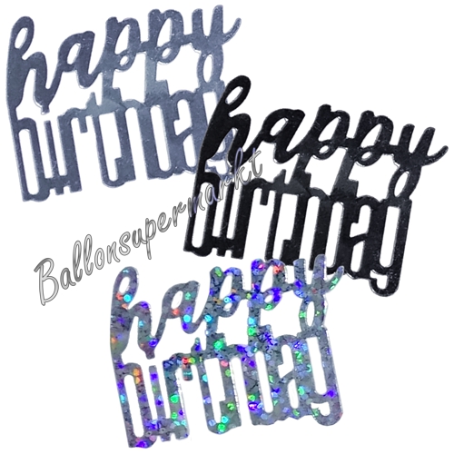 Konfetti-Happy-Birthday-Schwarz-holografisch-Partydekoration-Tischdeko-zum-Geburtstag-Geburtstagsdeko